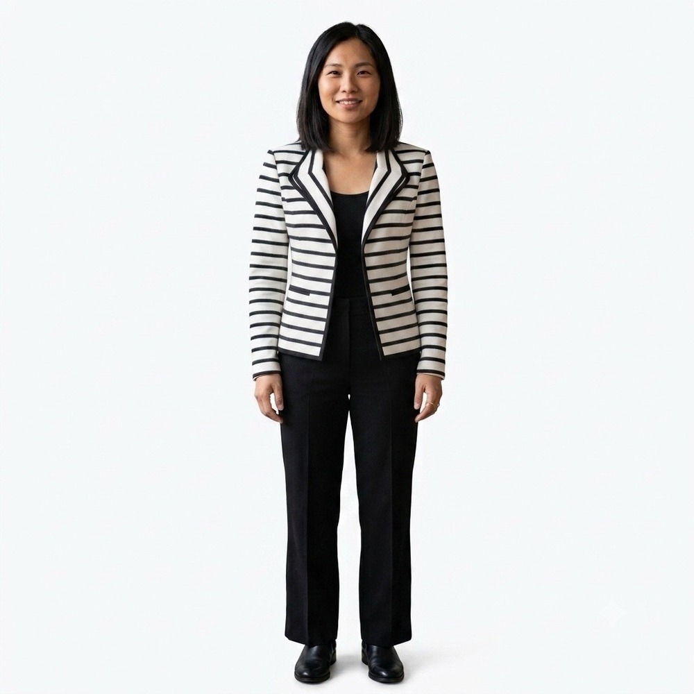 Anthropology Cartonnier Women's Blazer Small Striped Nautical Career Black Beige